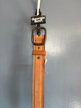 Georgia Boot Men’s Brown Leather Belt with Brass Buckle Size 34